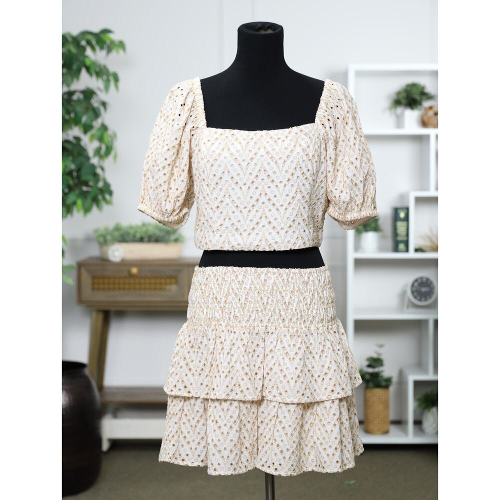 Resort Luxe Metallic Gold Eyelet Set Lilly Pulitzer Yara Skirt & Crop Top 12 NWT - Picture 4 of 16